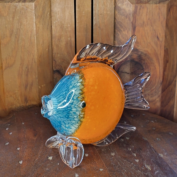 Glass Fish Figurine in Orange and Blue - Picture 6 of 14